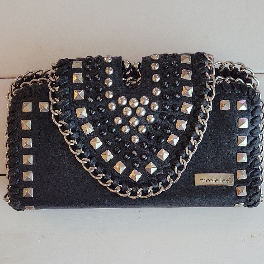 Nicole Lee Black Studded Clutch